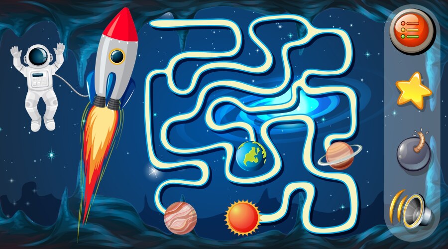 Maze game with space theme template vector image