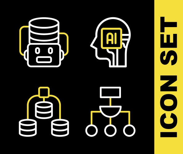 Set line humanoid robot algorithm server data vector image