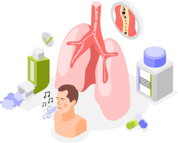 Asthma treatment lungs composition vector image