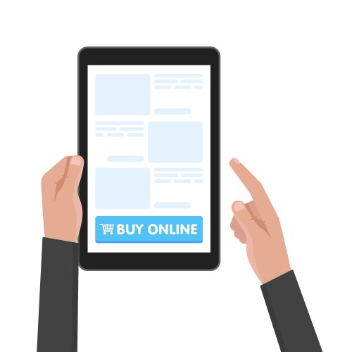 Man hand hold tablet computer with website vector image