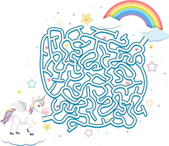 Unicorn maze puzzle game template Vector Image