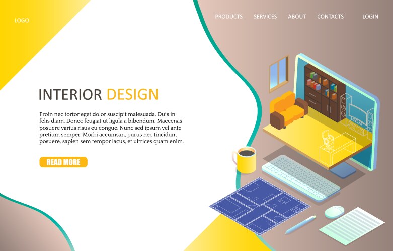 Interior design landing page website vector image