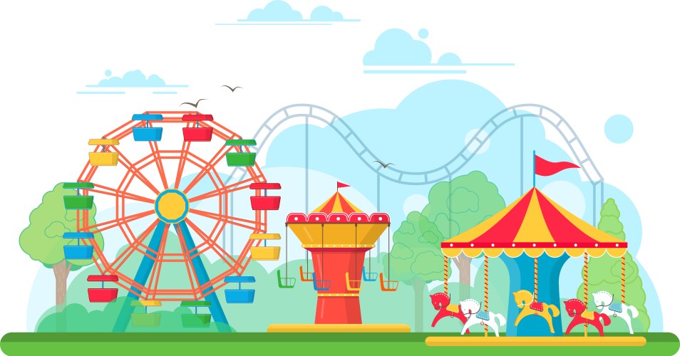 Amusement park in flat style Royalty Free Vector Image