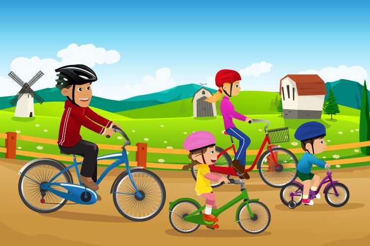 family going biking together vector image