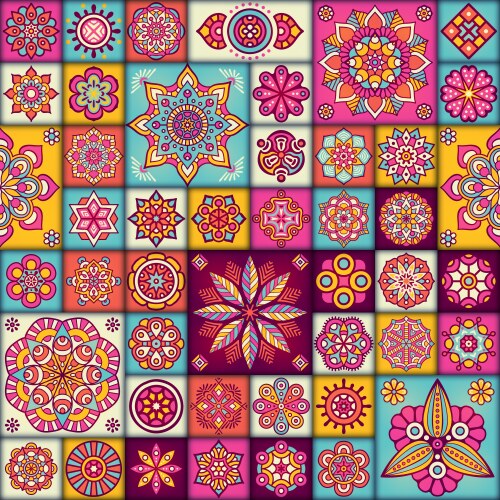 Floral seamless mosaic tile ceramic Royalty Free Vector