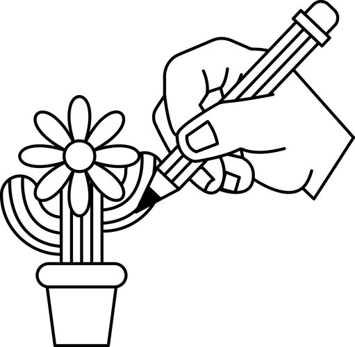 Hand Drawing Flower in Pot Vector Image