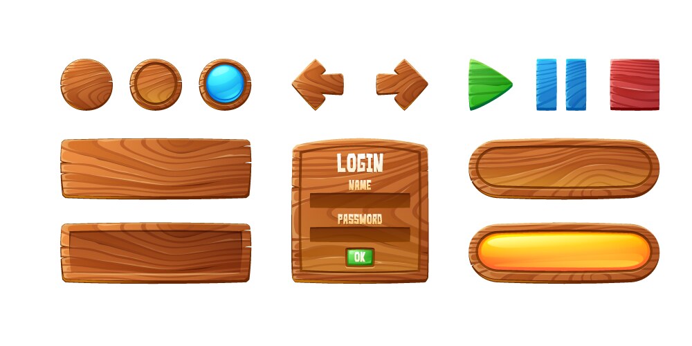 wooden buttons for ui game gui elements vector image