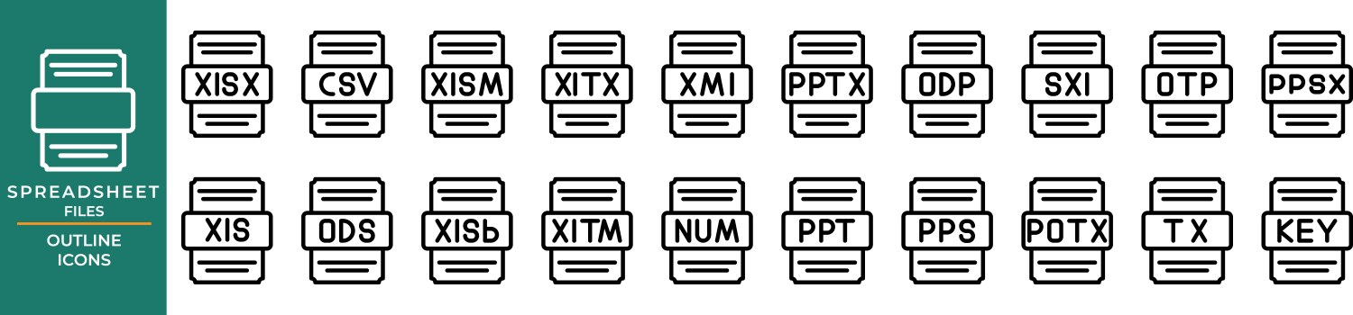 file type icon spreadsheet set with outline vector image