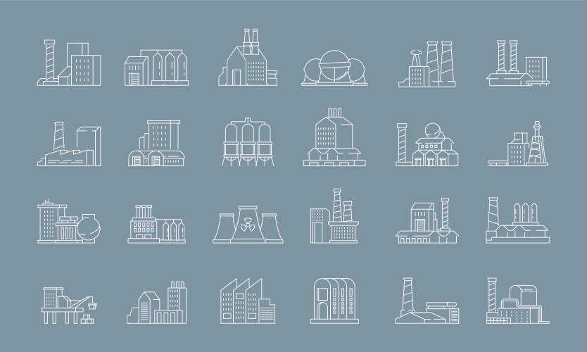 factory icons industrial building storage vector image