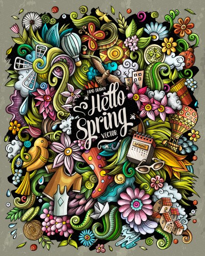 Spring hand drawn doodles vector image