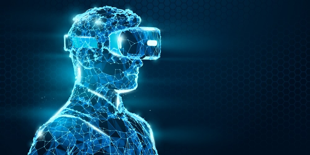 Polygonal VR Man with Holographic Glasses Vector Image