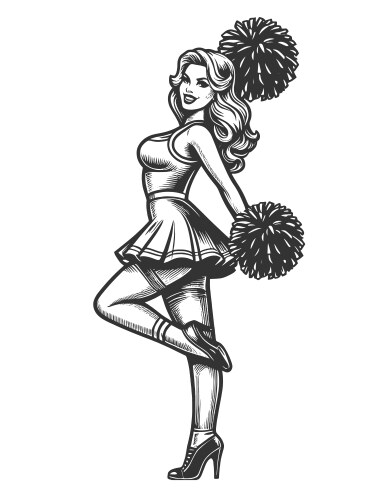 Pin-up style cheerleader engraving sketch Vector Image