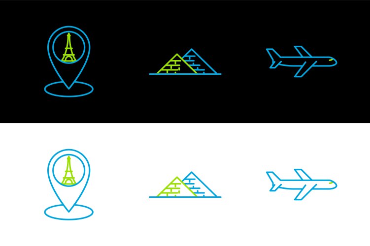 Set line plane map pointer with eiffel tower vector image