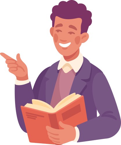 Man student character with book learn lesson vector image