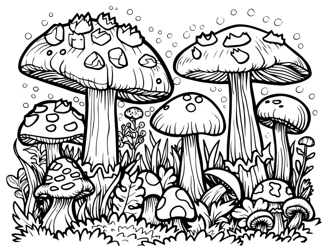Coloring book image mushroom forest Royalty Free Vector