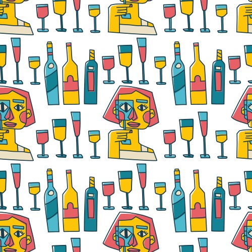 Seamless pattern with portraits and wine abstract vector image