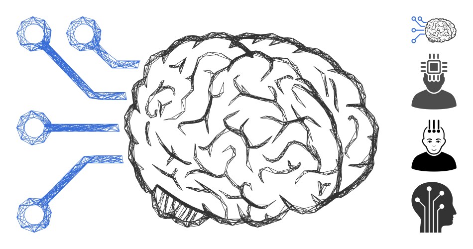 Net brain computer interface mesh vector image