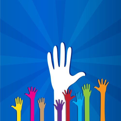 Raised hands volunteering and blue background – Royalty-Free Vector ...