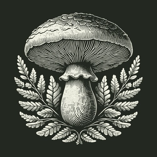 Detailed Mushroom with Ferns Vector Image