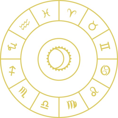 Golden zodiac circle with symbols of signs sun Vector Image