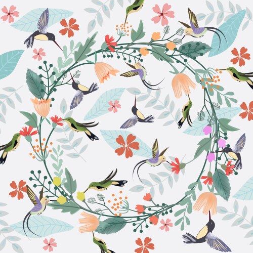 Floral Hummingbird Crown Pattern Vector Image