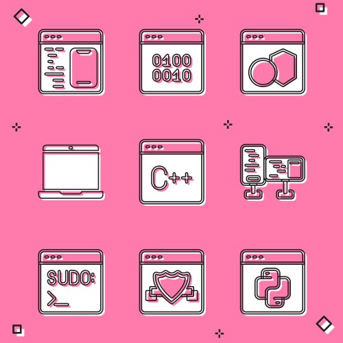 Set software binary code laptop computer vector image