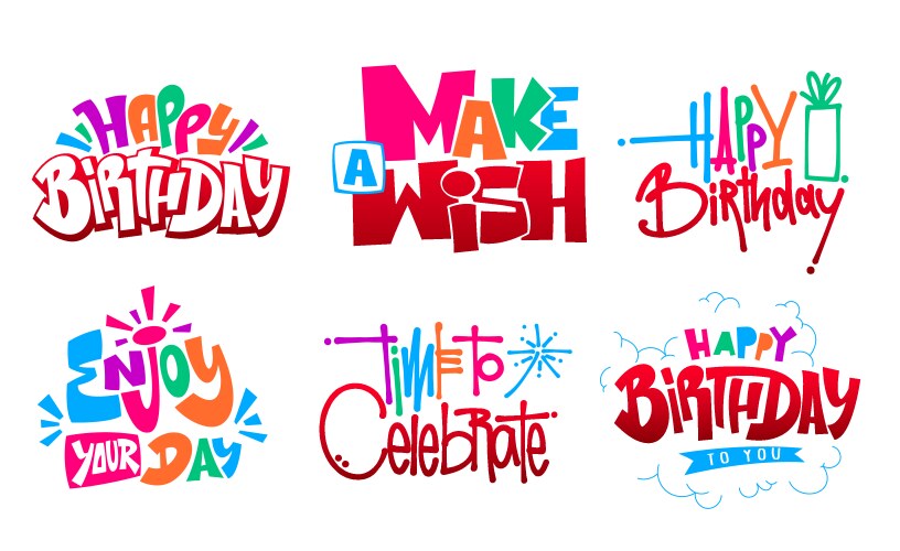 Happy birthday set hand lettering design Vector Image