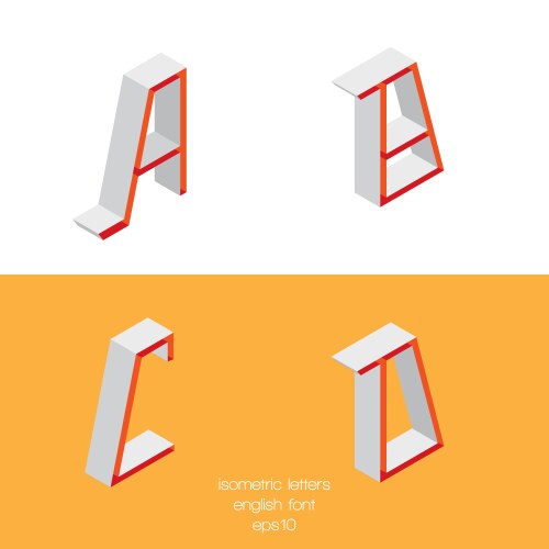 Set of isometry letters a b c d font part vector image