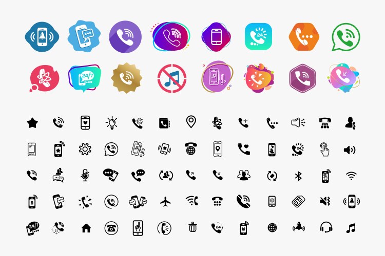 set of different icons with phone on white vector image