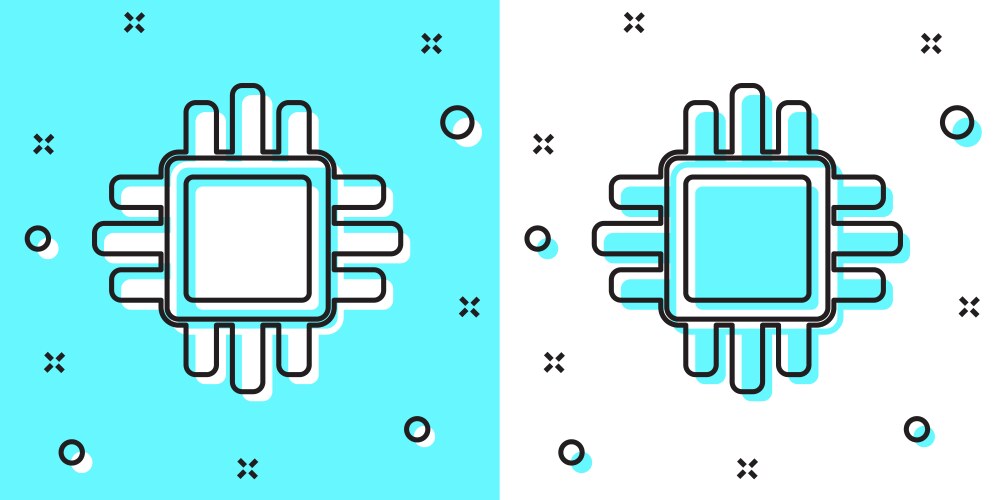 Black line computer processor with microcircuits vector image