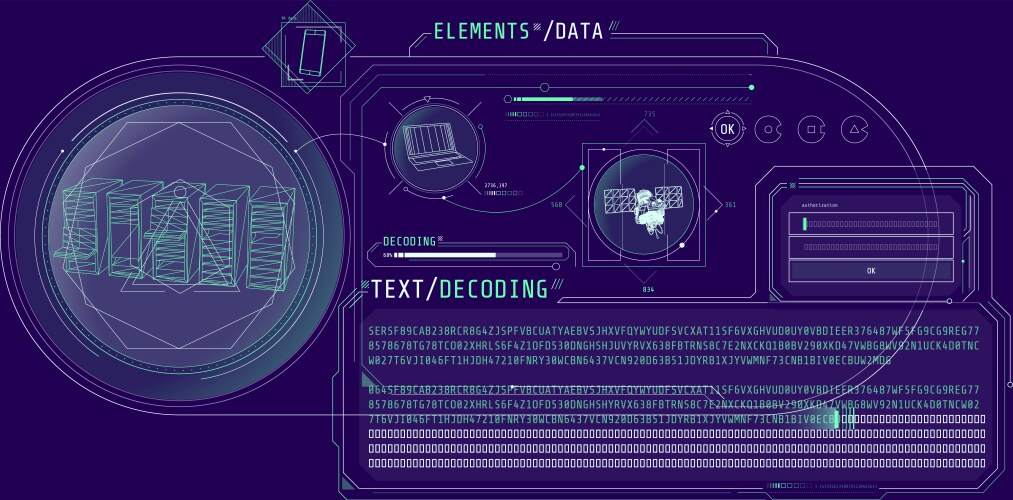 Hud interface for processing server data with text vector image