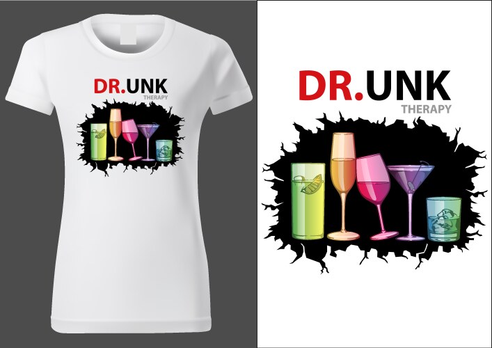 DR.UNK Colorful Drink Glasses T-Shirt Vector Image
