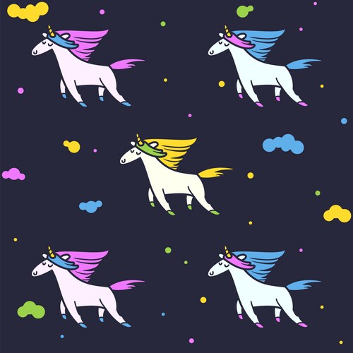 Magic unicorns in clouds seamless pattern Vector Image