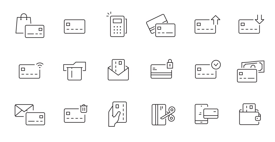 Online payment bank line icon set credit vector image