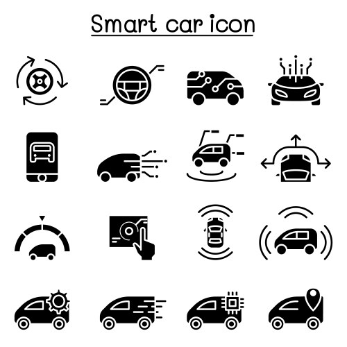 Smart car icon set in glyph style Vector Image