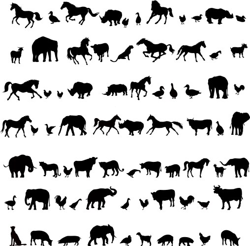 Animal and Bird Silhouettes Vector Image