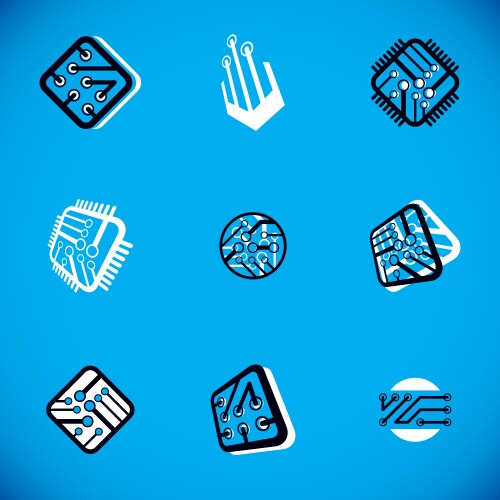 Set of microprocessor scheme abstract logotypes vector image