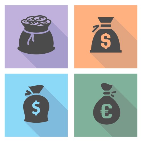 Black money bag set on a colored square vector image