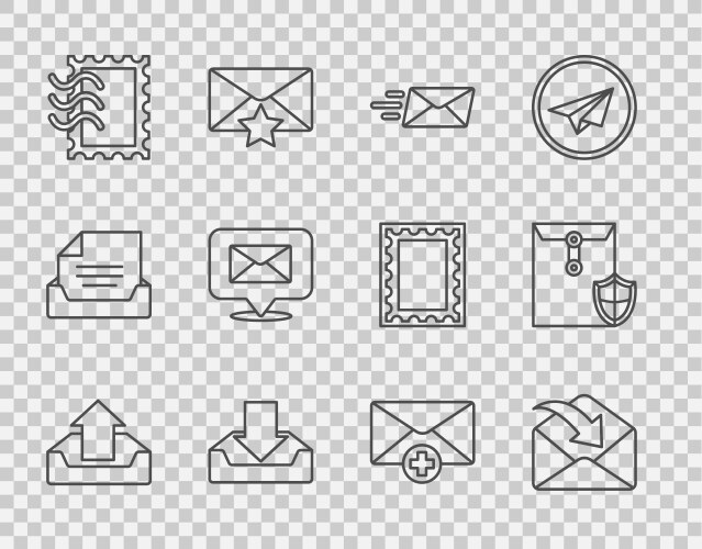 Set line upload inbox envelope express vector image