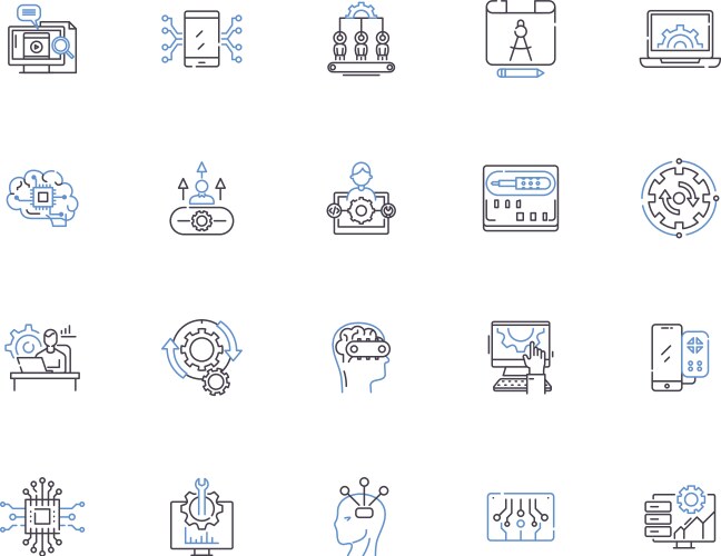 Programming coding outline icons collection vector image