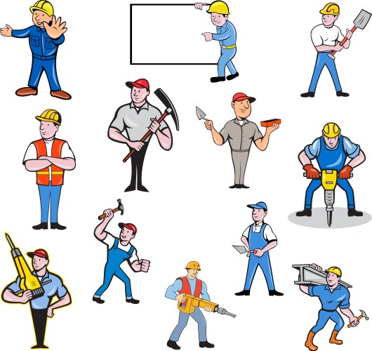 Construction worker icons black Royalty Free Vector Image