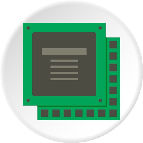 Green computer cpu processor chip icon circle vector image