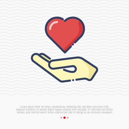 Hand holding heart thin line icon vector image