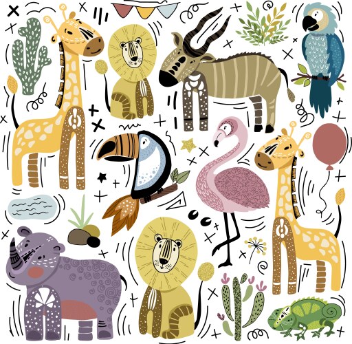 Cute African Animals Stickers Royalty Free Vector Image