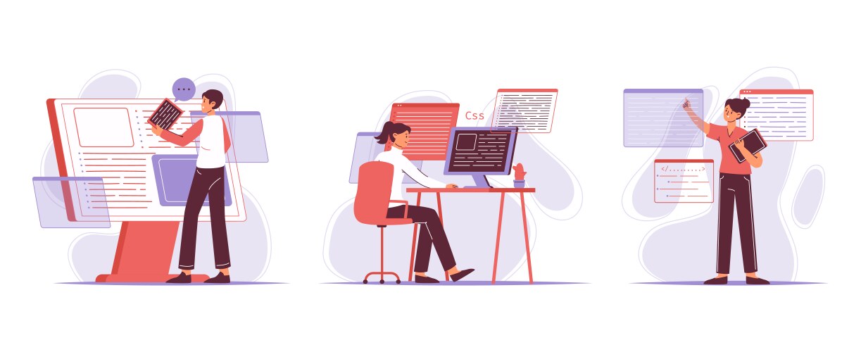Flat it developers and programmers outline vector image