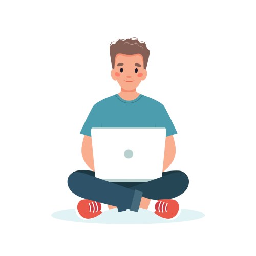 Man sitting working on laptop cartoon character Vector Image