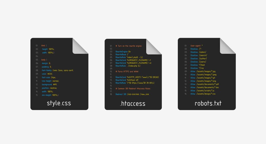 Css htaccess and robotstxt realistic flat vektorbild