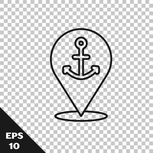 Black line map pointer with anchor icon isolated vector image