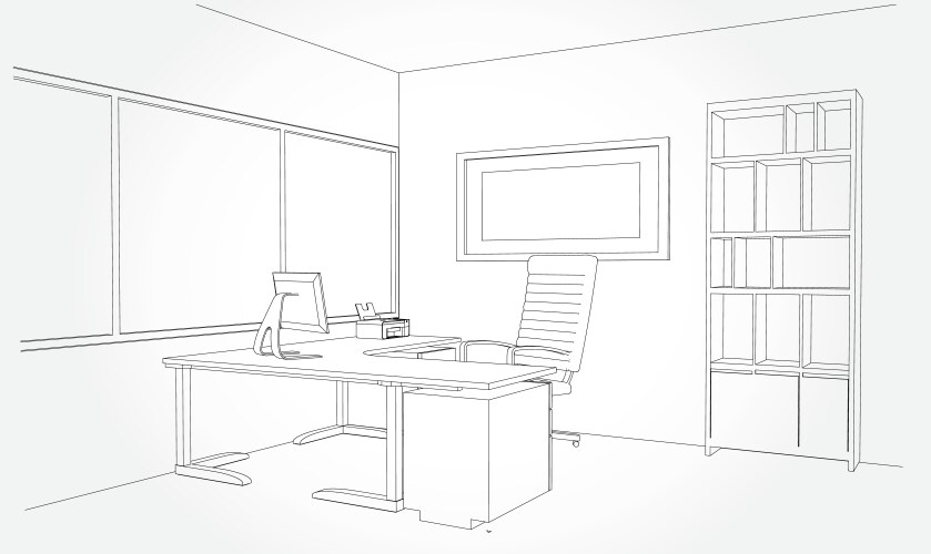 linear sketch of an interior living room plan vector