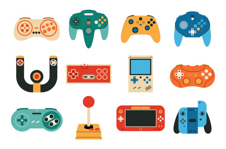 Retro video game controller and joystick seamless Vector Image